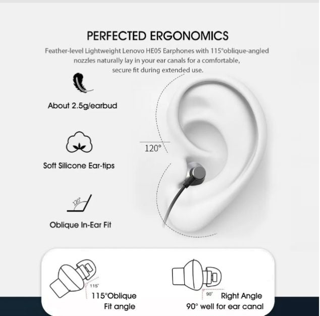 Lenovo HE05 Wireless Neckband Bluetooth 5.0 With Heavy Bass Stereo Earphones High Quality Magnetic and Noise Reduction Cancelling Sports Headset