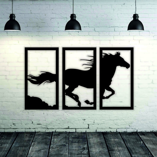 Evento Wooden Wall Art 3 frame Horse Panels Frame