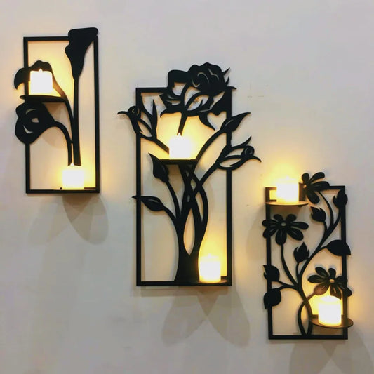 Decorative set of 3 flower frame Wall Shelf, Decoration CandlestickWooden Wall Shelves | New Premium Wooden Wall Art Light Big Size I Wall Decor Art for bedroom I DIY Design Decoration Piece for Home Decor I Home Furniture